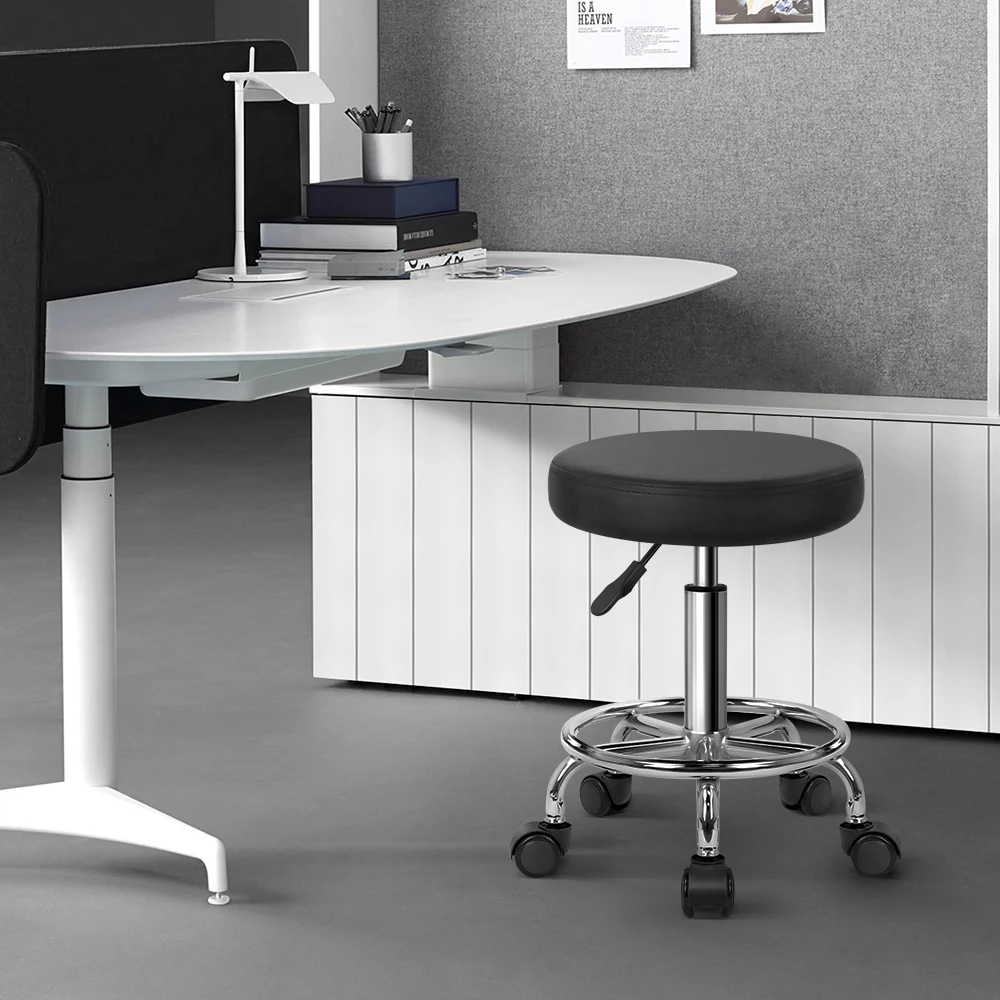 KKTONER PU Leather Round Rolling Stool with Foot Rest Swivel Height Adjustment Spa Drafting Salon Tattoo Work Office Stools