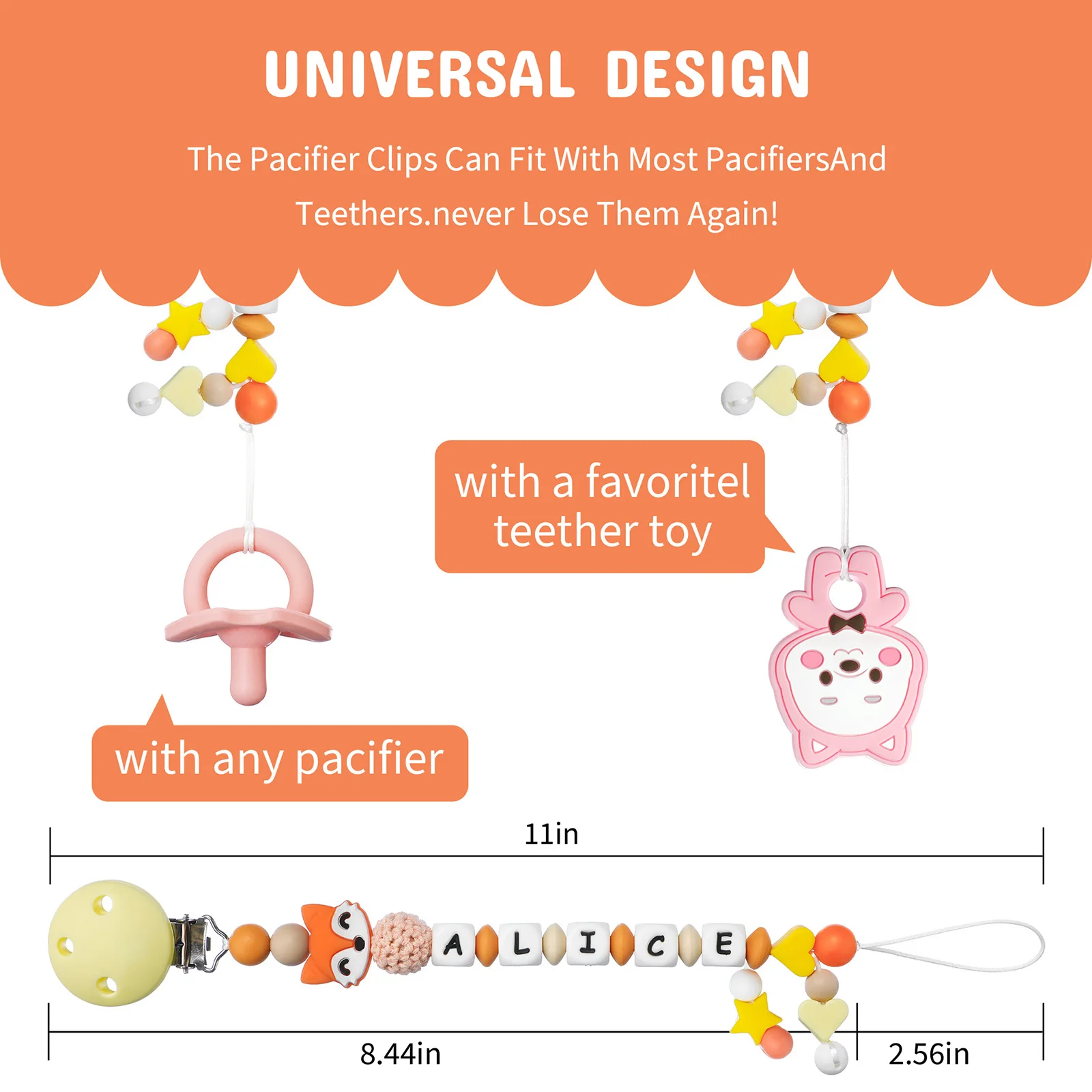 TYRY. HU 1 PC DIY ซิลิโคนเด็กทารก Pacifier คลิปส่วนบุคคลชื่อที่มีสีสัน Pacifier CHAIN Teething BPA ฟรีซิลิโคน Abacus Dummy