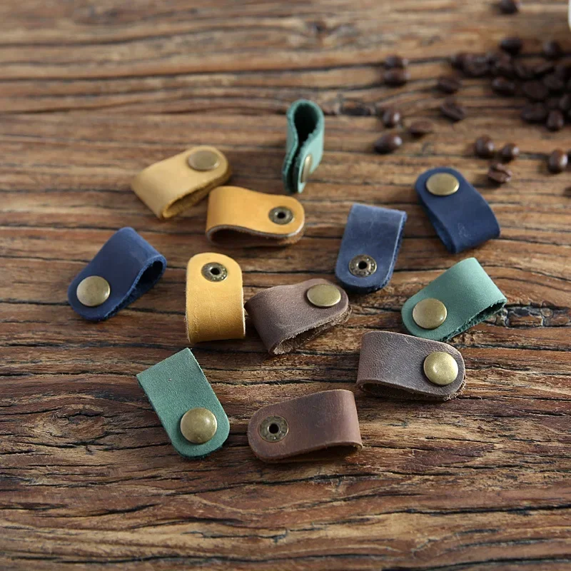 Genuine Leather Cable Organizer Vintage Earphone Wire Data Line Clips Cable Winder Tie Cable Management Cord Organizer Office