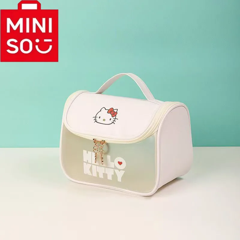 MINISO Hello Kitty Borsa per trucco portatile Borsa portaoggetti trasparente per bagno da viaggio di grande capacità per ragazze
