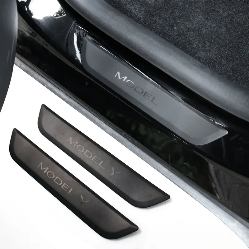 Umbral de puerta trasera para Tesla Model 3 Y, cubierta decorativa envolvente ABS, pegatinas de Pedal de bienvenida, tira de protección, accesorios para coche 2017-2023