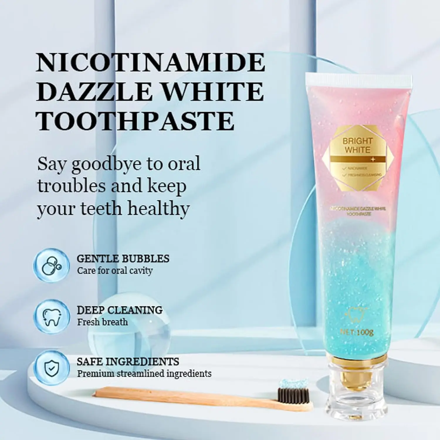 Pasta de dientes blanqueadora de niacinamida, blanquea intensiva los dientes, protege el esmalte, elimina las manchas y refresca el aliento, cuidado bucal diario