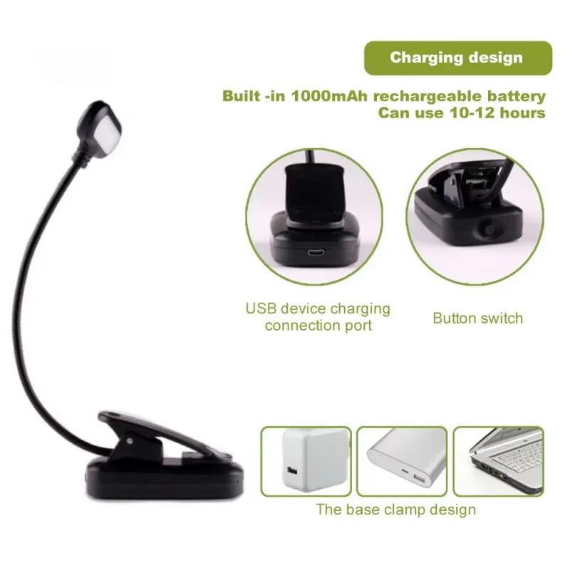 Mini lampada da lettura portatile a LED per protezione degli occhi Lampada da lettura flessibile con batteria regolabile Lampada da scrivania per apprendimento Luce notturna con clip facile