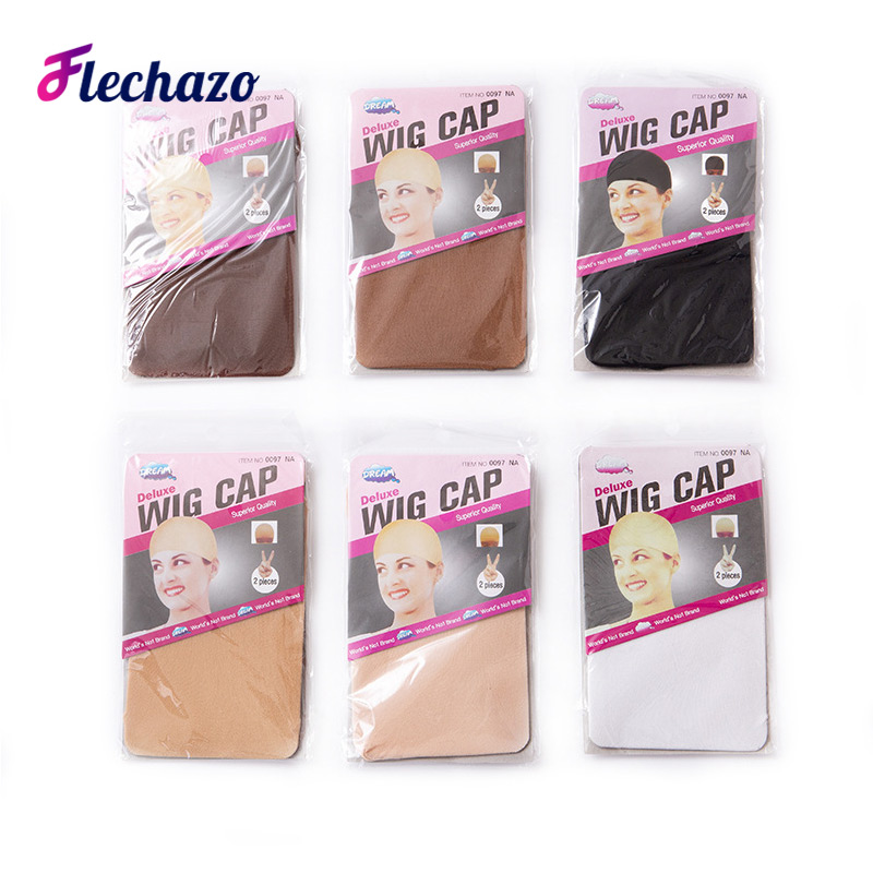 ハロウィン用の快適なウィッグキャップ、ストッキングヘアネット、小と大きな頭に適合、茶色と黒、1パック2個