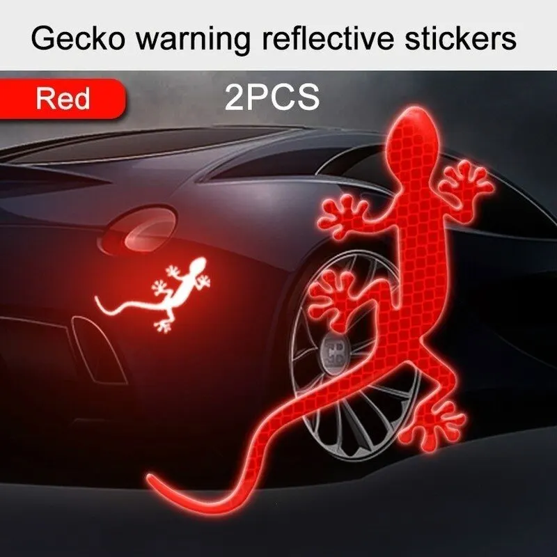 자동차 반사 스티커 안전 경고 Gecko 스트립 라이트 반사판 마크, 자동차 외부 액세서리, 야간 운전 경고, 2 개
