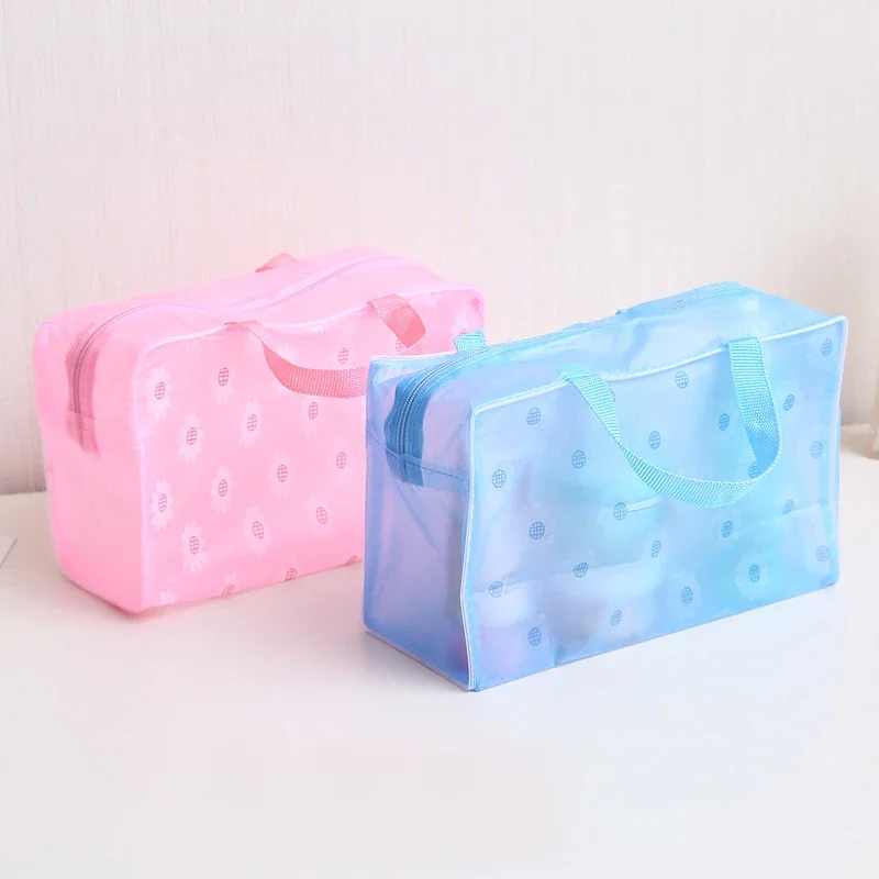 Borsa per cosmetici trasparente in PVC floreale Borsa per trucco trasparente per donna Ragazza Custodia per bellezza con cerniera impermeabile Borsa da toilette da viaggio