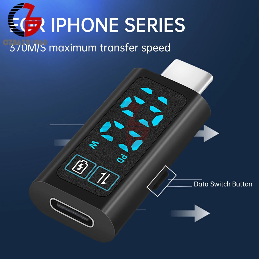 DC 5-24V 2A Voltmeter Power Meter Digital Conversion Head PD100W Fast Charging Adapter USB Type-C Connector Data Transafer