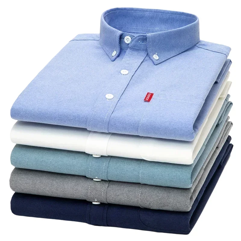 Camicia a maniche lunghe da uomo in puro cotone 100% tinta unita da uomo in cotone Casual Oxford Spun camicia da uomo di grandi dimensioni