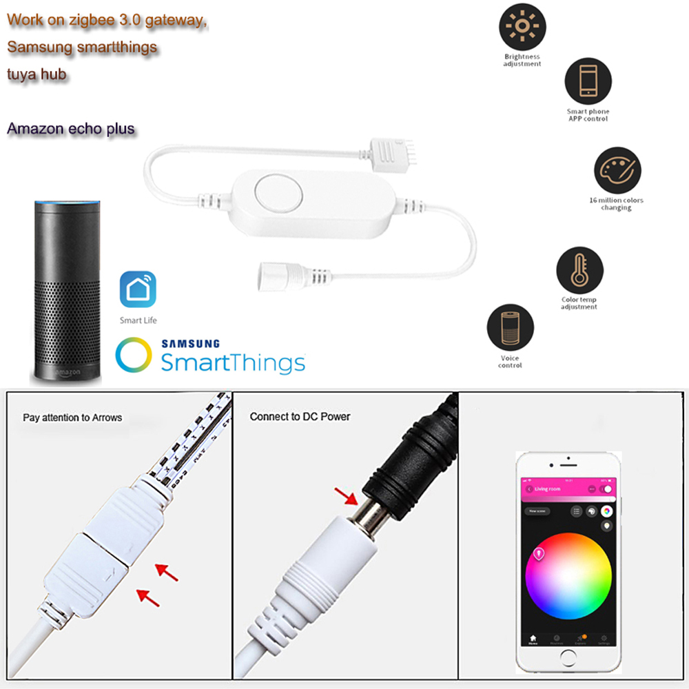 Controlador inteligente Led Zigbee 3,0 DC12V 24V 5050 3528 RGB/RGBWW/RGBCCT/COB atenuador de luz de tira Led para 2MQTT/Tuya/Alexa/Google