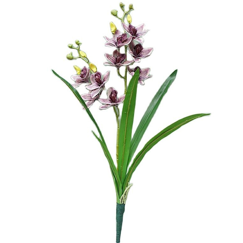 6 Buah Tanaman Bunga Palsu Cymbidium 9 Kepala Buatan Phalaenopsis Orhid untuk Dekorasi Bunga Tengah Pernikahan