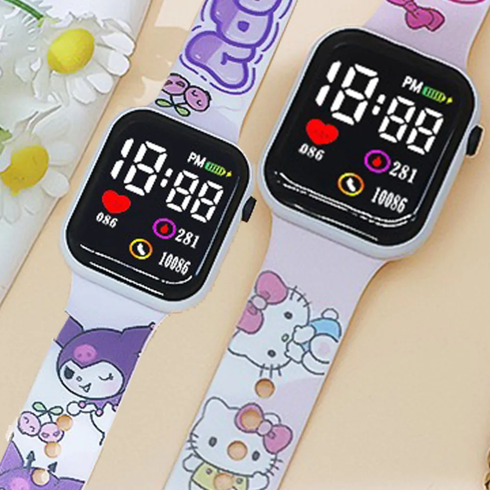 Nowe zegarki dla dzieci Hello Kitty, elektroniczne zegarki sportowe dla dziewczynek, modne zegarki cyfrowe, prezent świąteczny dla kobiet i studentek