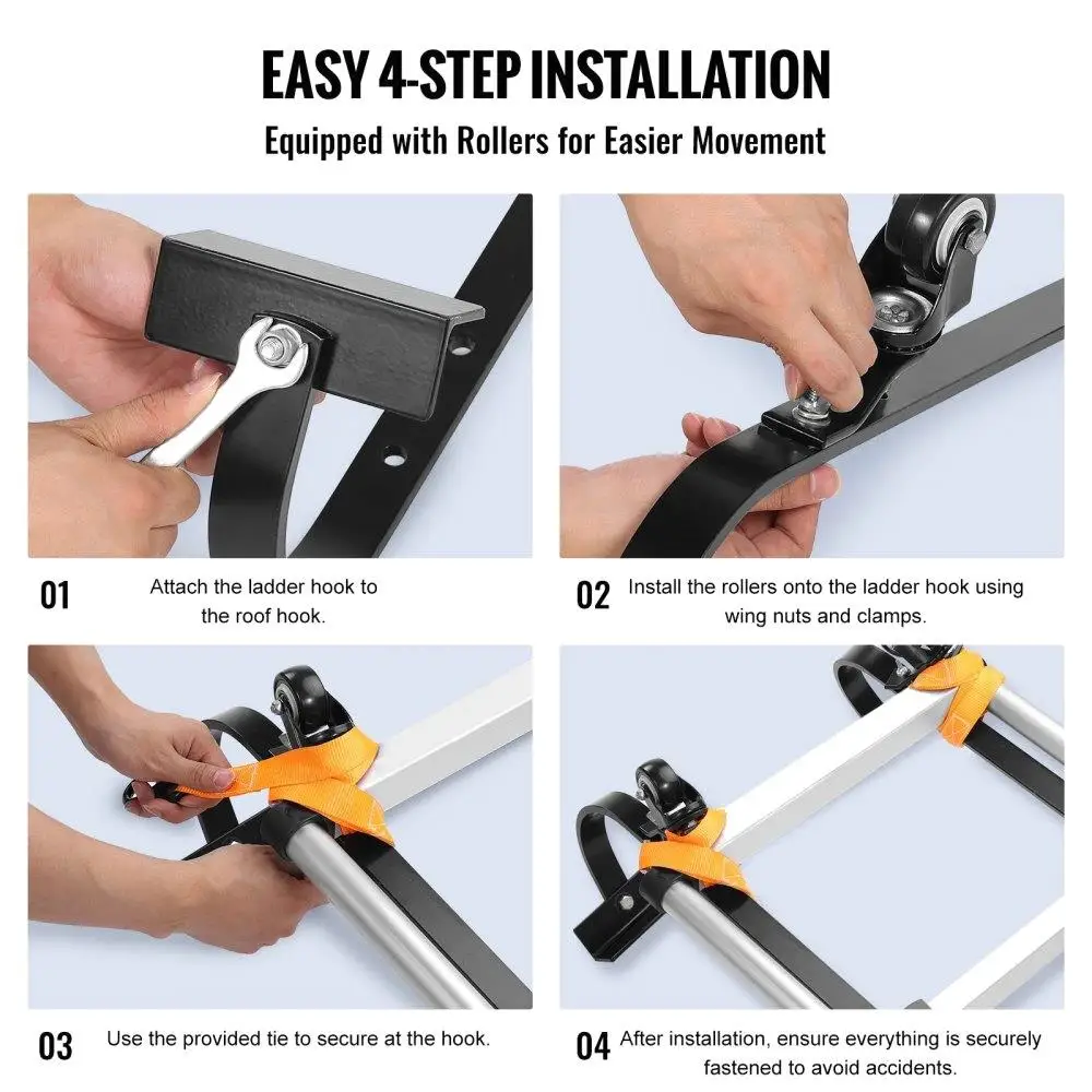 Ladder Roof Hook Stabilizer 2-Pack with Fixed Wheel Swivel Bar Steel