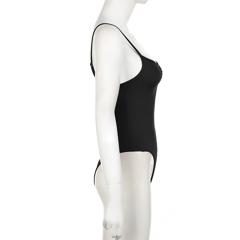 SUCHCUTE Sexy Spaghetti Strap Body per le donne Nero Aderente Senza maniche Tuta Clubwear Vestito intero Y2K 2000s Abiti Nuovo