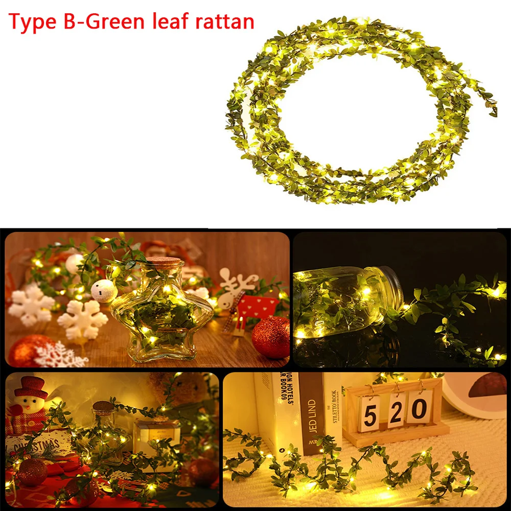 2M-10M Flower Green Leaf String Lights Artificial Vine Fairy Lights USB/Battery Powered Garden Garland for Weeding Home Decor