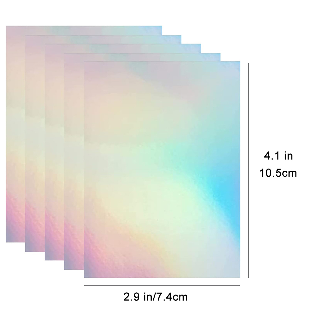 50 fogli Dimensioni arcobaleno: pellicola per laminazione a freddo con rivestimento olografico trasparente glitterato da 2,9 x 4,1 pollici