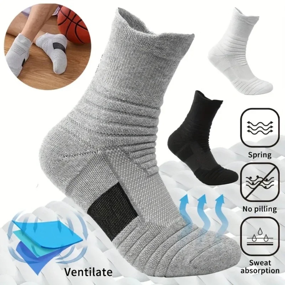 3 Pairs Men's Comfort Fit Cushion Performance Athletic Crew Socks For Outdoor Sports