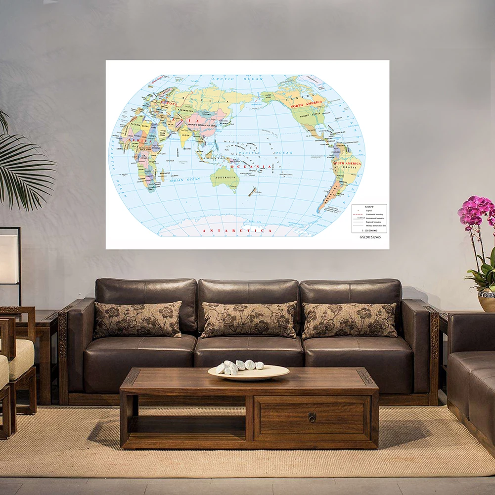 Cuadro colgante decorativo del mapa del mundo en inglés, póster sin marco para pared, oficina y hogar, suministros escolares, 225x150cm