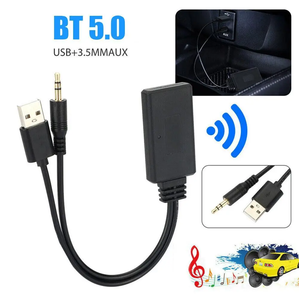 Adaptador receptor inalámbrico Bluetooth 5,0, adaptador USB + conector de 3,5mm, Audio estéreo para coche, altavoz auxiliar, receptor de auriculares, manos libres