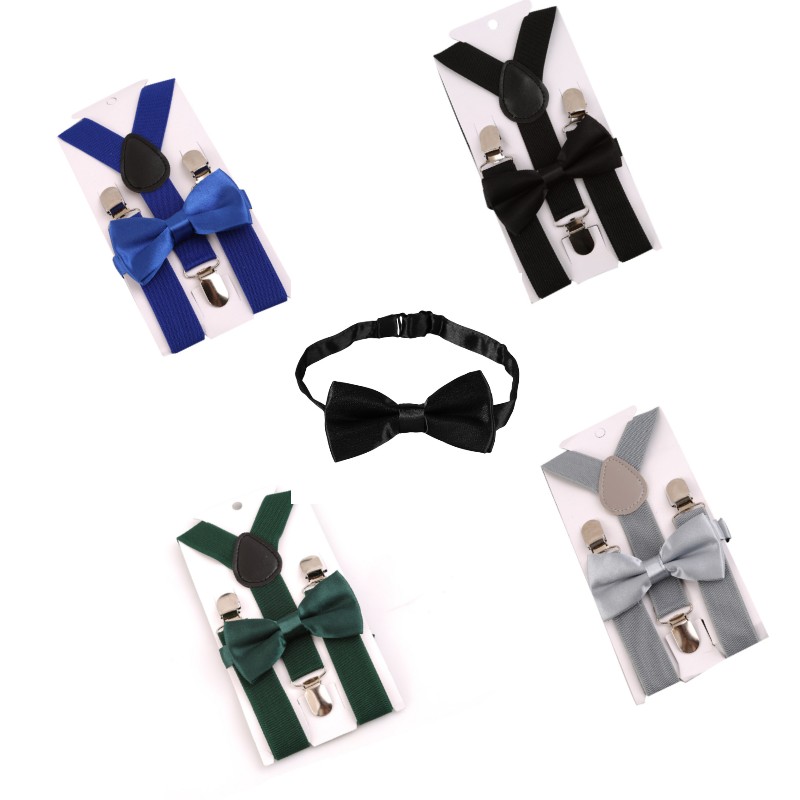 Effen kleur kinderen riem strikje set baby jongens meisjes bretels clip-on Y-back bretels vlinderdas elastische kinderen verstelbaar