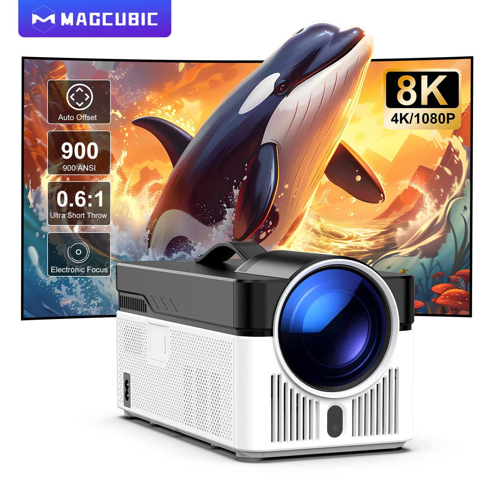 Magcubic HY450 Projector With Ultra Short Throw Auto Offset 1080P 8K Electronic Focus 900 ANSI Air Mouse Voice Assistant H726