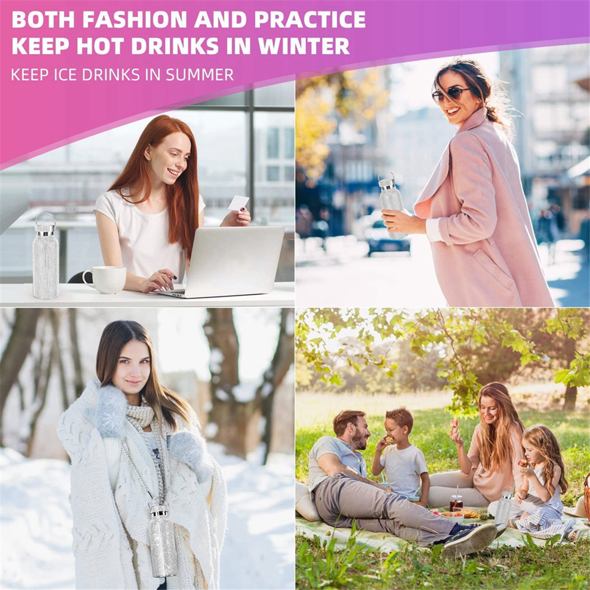 Bling Wasser flasche Strass, Diamant Glitter Tasse, Edelstahl Thermo flasche, nachfüllbare Wasser flasche (16,9 Unzen)