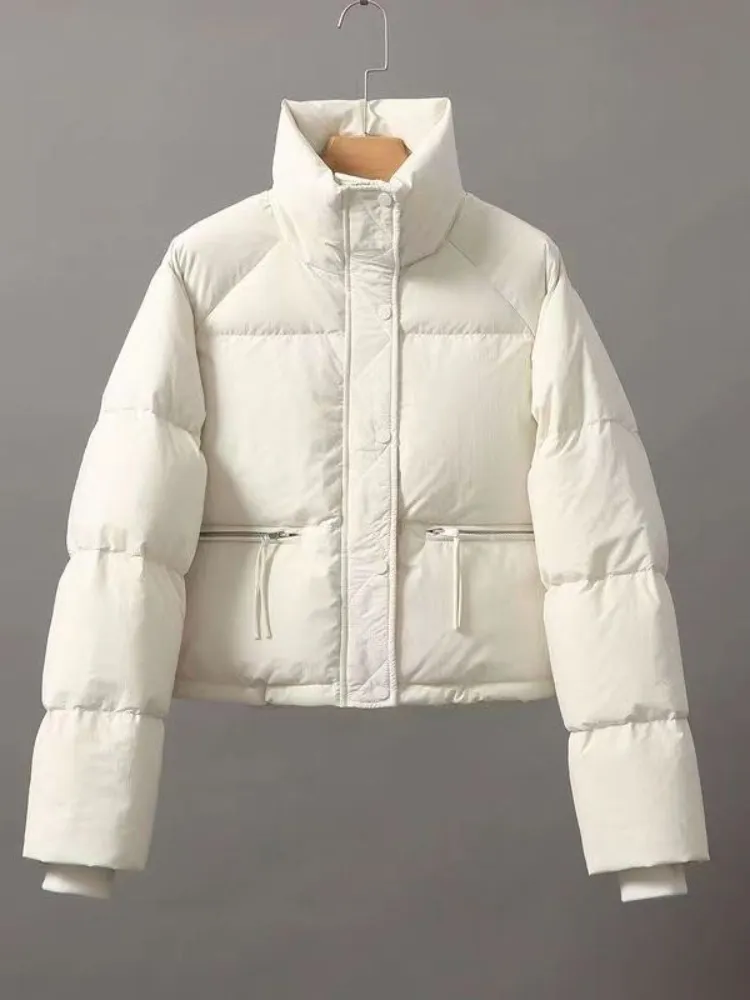 Chaqueta acolchada de algodón corta con cuello levantado para mujer, Parkas cálidas gruesas, abrigo de invierno, nueva versión coreana