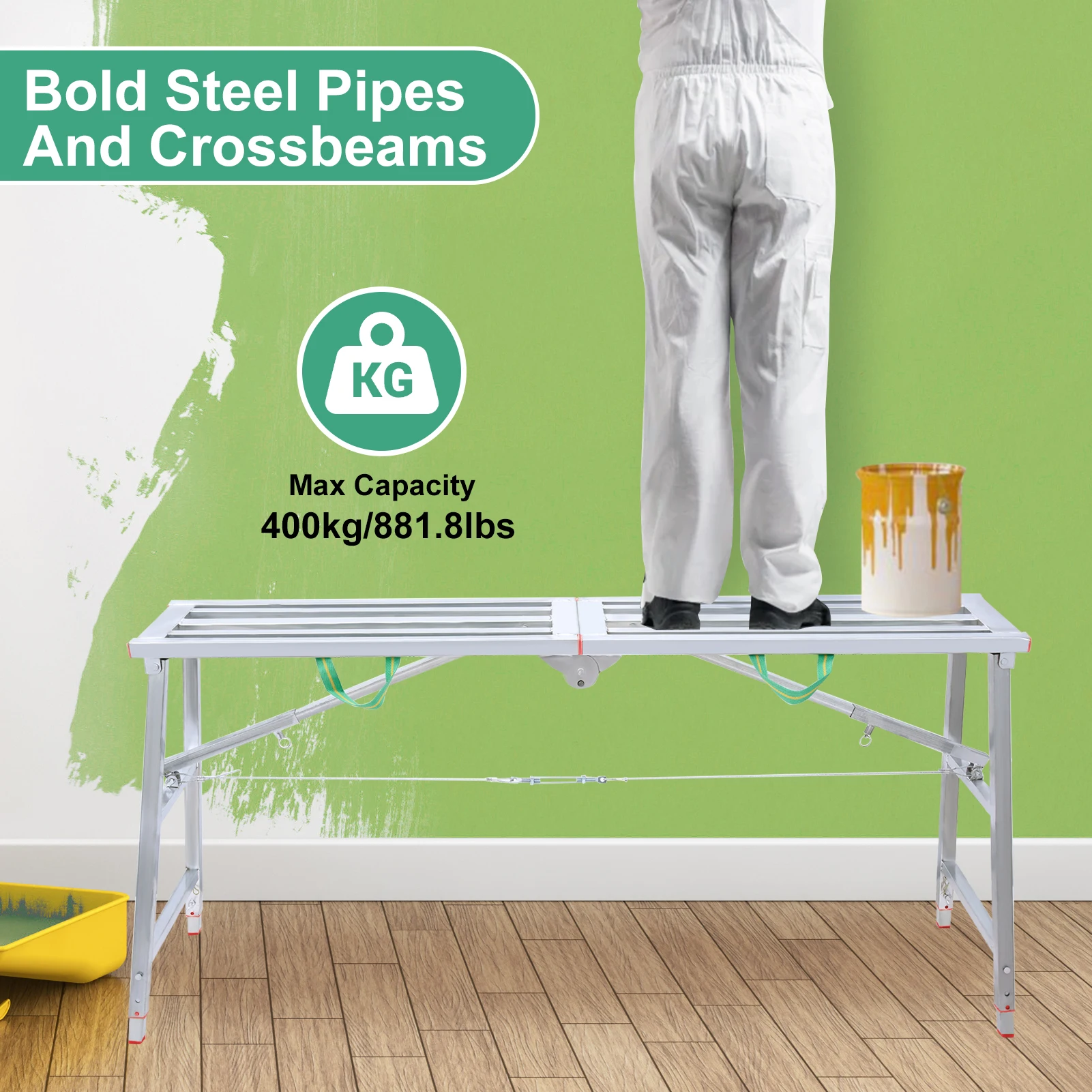 Heavy Duty Workbench Scaffold Ladder, Height Adjustable with Handle, 400kg Load for Car Washing & Maintenance