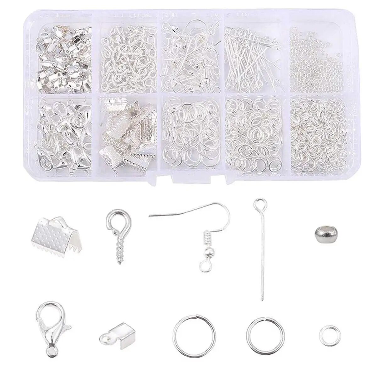 700PCS 4 สี 10 ตารางกล่องอุปกรณ์ตกแต่งกุ้งก้ามกรามหัวเข็มขัดม้าหัวเข็มขัดเปิดวงกลมเดี่ยวหู Hook 9 ตัวอักษรเข็ม