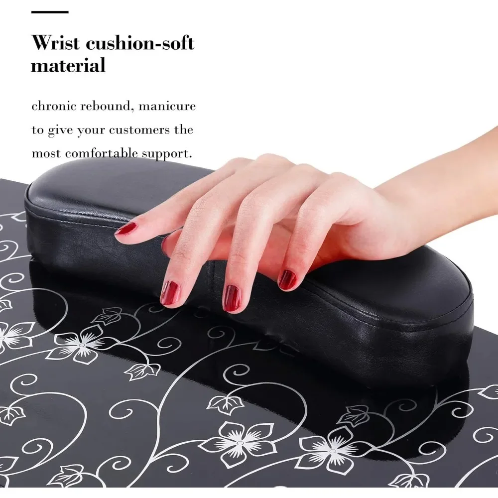 30" H Manicure Nail Table, Portable & Foldable Nail Desk Workstation with Large Drawer/Client Wrist Pad/Lockable Rolling Wheels