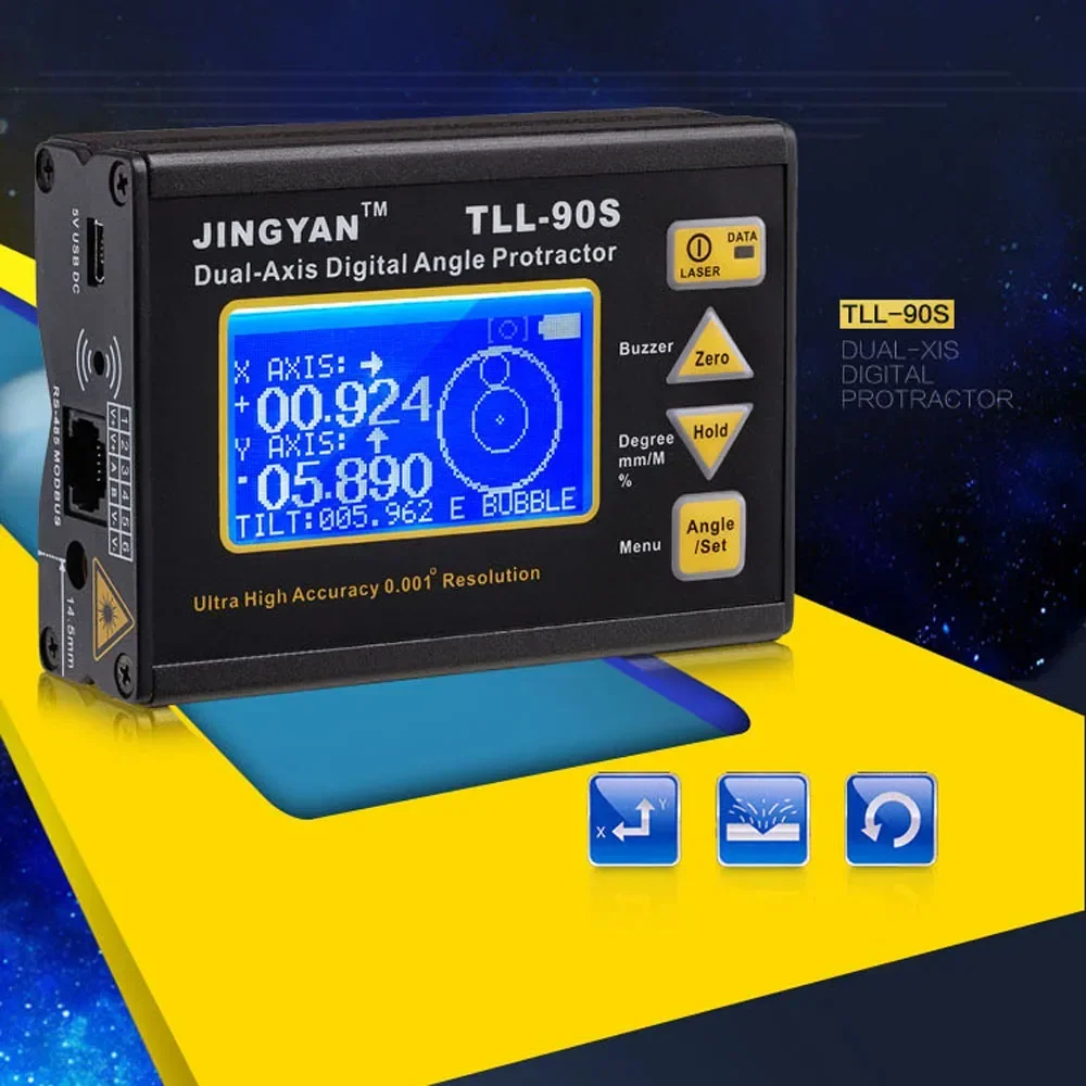Medidor de ângulo de super alta precisão TLL-90S 0.005 inclinômetro de nível laser digital profissional de eixo duplo com display LCD