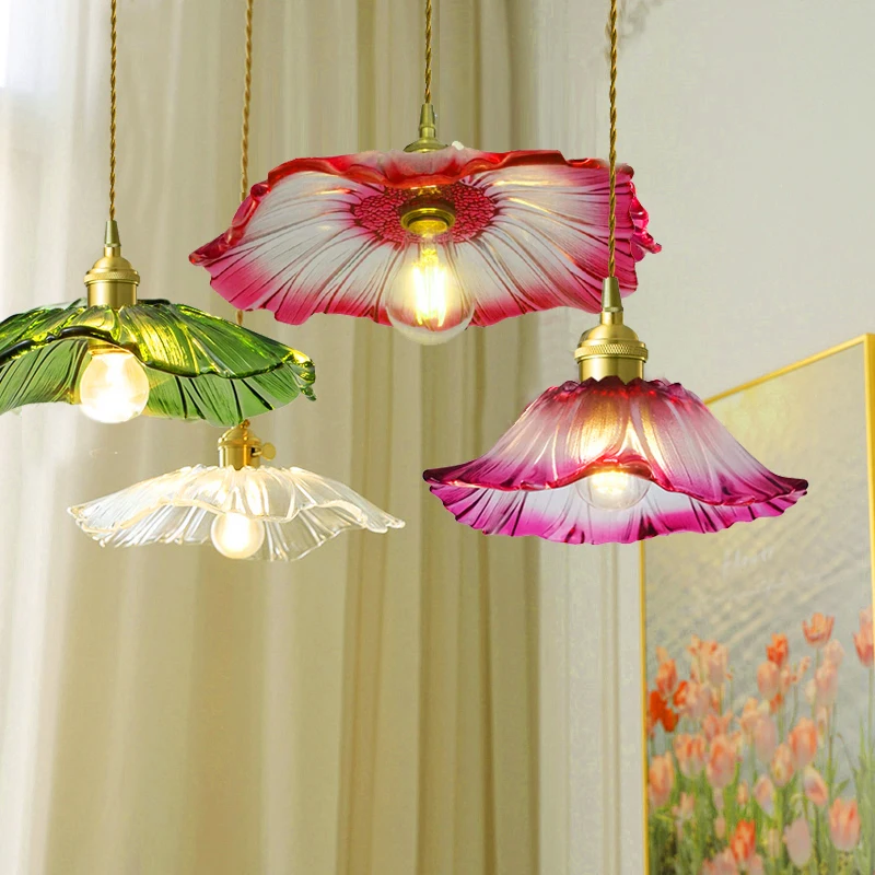 Luces colgantes Vintage, lámparas colgantes de cristal de flores, iluminación de decoración del hogar, sala de estar, dormitorio, mesita de noche, accesorio de iluminación para tienda interior lamparasa de techo colgan