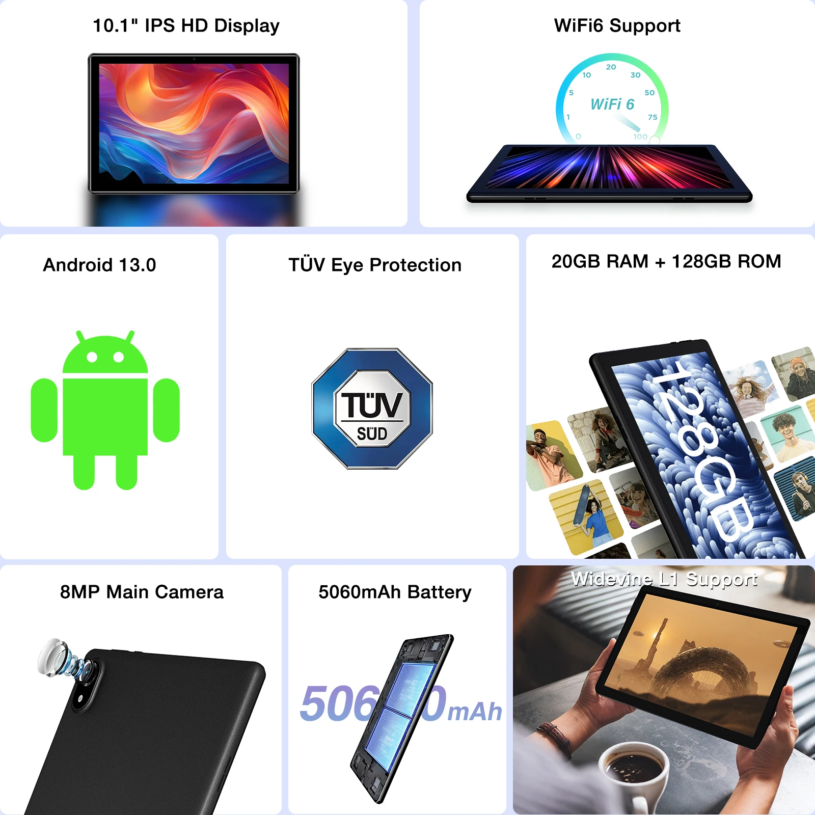 Globale version doogee u10 pro tablet 10,1 ips tüv zertifiziert 20gb (8 12) 128gb dual lautsprecher wifi6 widevine l1 unterstützung android13