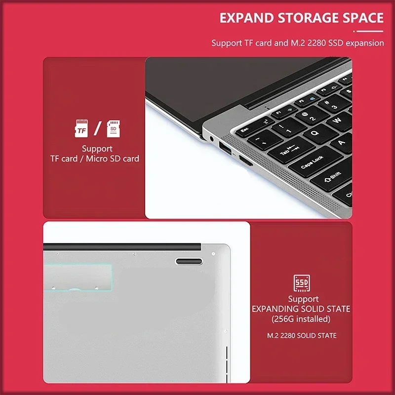 14.1" Student Laptop Intel Pentium N3710 128GB-1TB SSD  Win11 ProDual-Core Portable Notebook Lightweight Study PC Fast Shipping