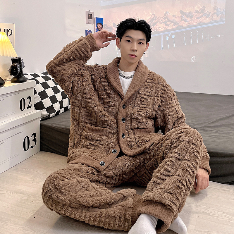 Los más nuevos conjuntos de pijamas de franela cálidos y gruesos de invierno para hombre, pijamas de talla grande de manga larga para hombre, ropa de dormir informal para el hogar
