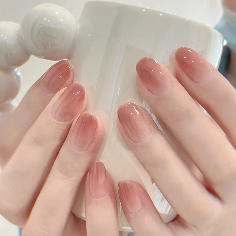 Envolturas de uñas de Gel completamente curadas desnudas, pegatina de larga duración sin lámpara, calcomanía de uñas francesa, pegatina impermeable para uñas Omber, 16 puntas