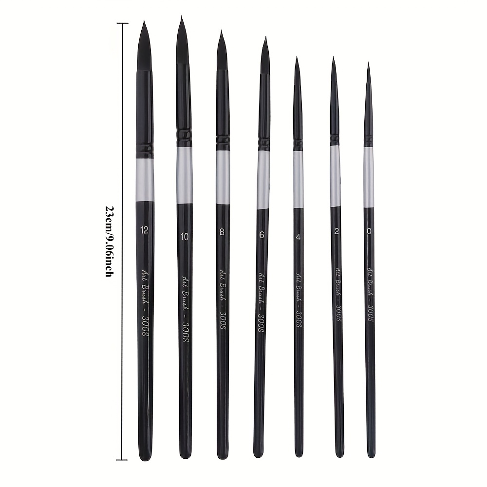 Set di pennelli rotondi in pelo di scoiattolo da 7 pezzi per acquerello, inchiostri, guazzo e tempera, qualità professionale per artisti, penna con manico in legno