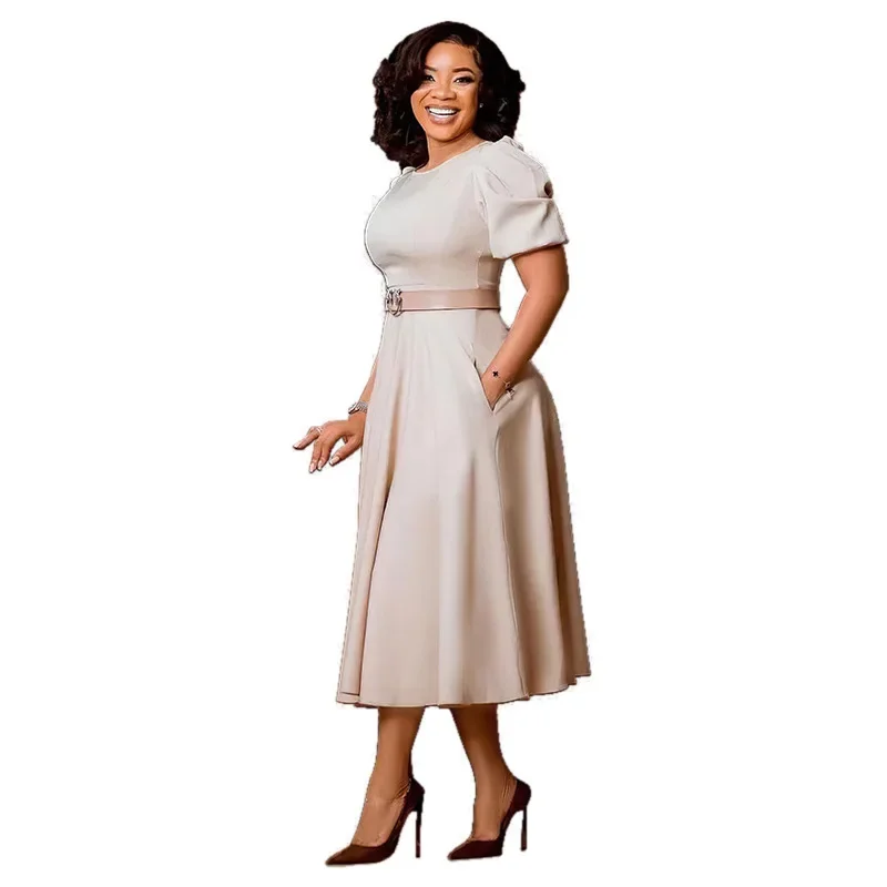 2024 mode Afrikanische Kleider für Frauen Frühling Afrikanische Kurzarm Oansatz Polyester Midi Kleid Dashiki Afrika Kleidung S-3XL