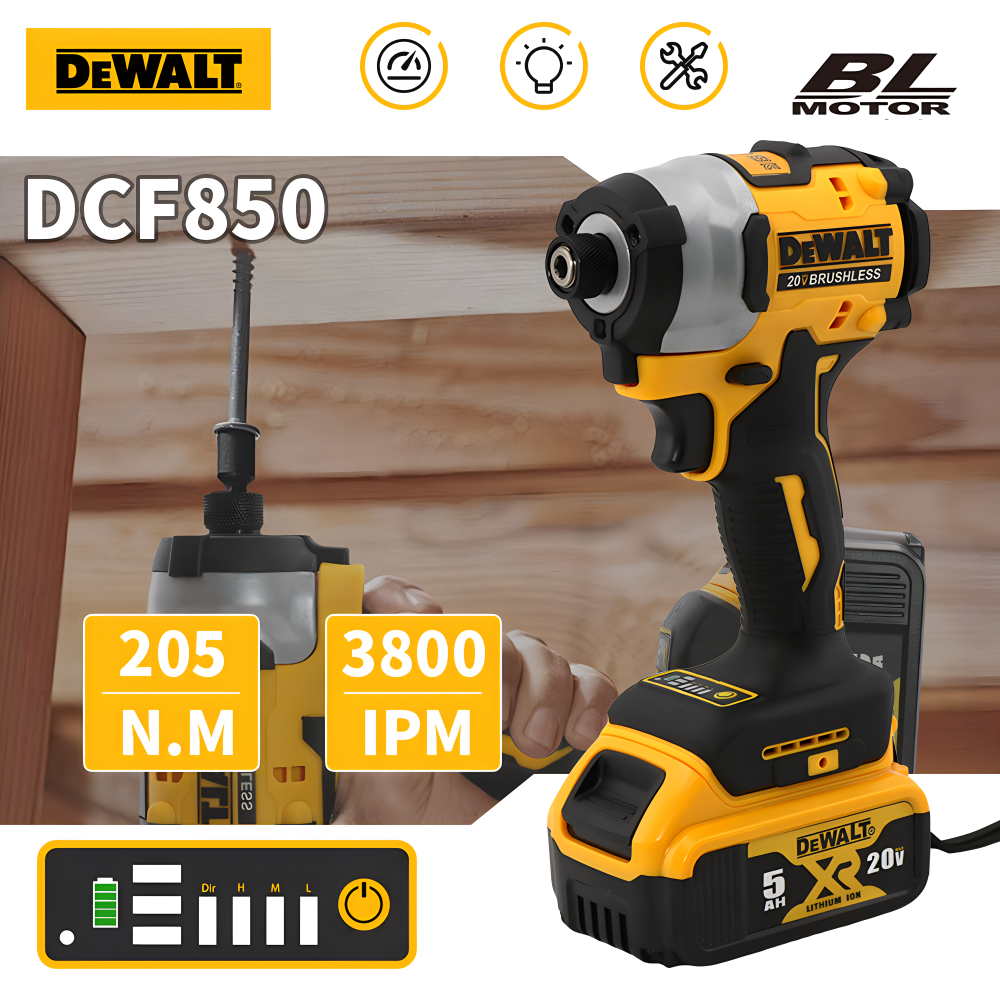 DEWALT DCF850 Slagschroevendraaier 205NM Borstelloze Accuschroevendraaier 20V Batterij Oplaadbare Elektrische Klopboormachine Elektrisch Gereedschap