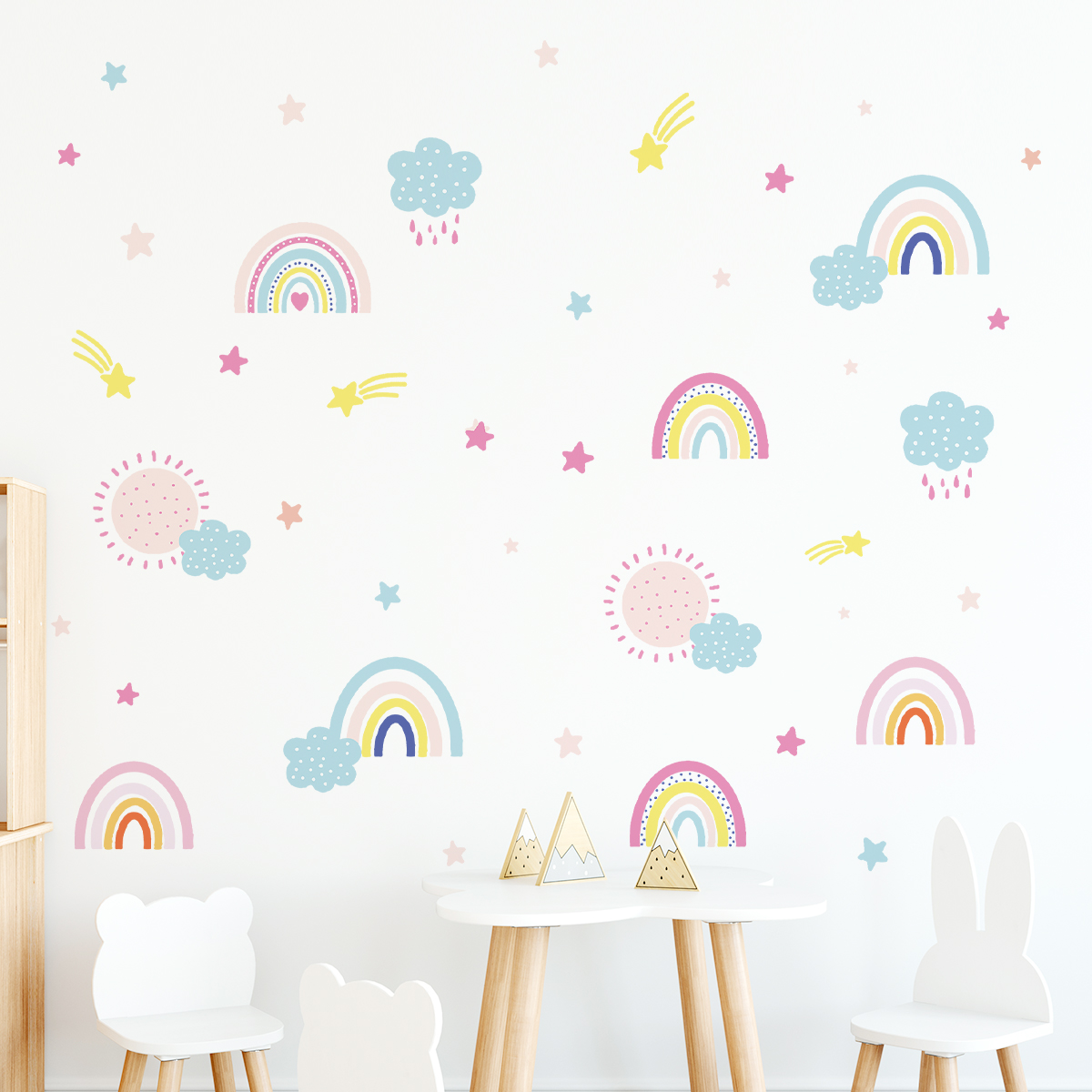 3 pçs/lote boho colorido arco-íris sol adesivos de parede para quarto das crianças do bebê berçário decoração decalques parede decoração casa