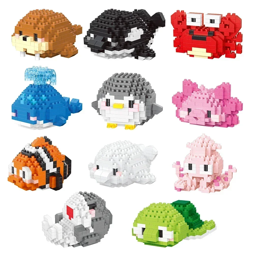 Micro mini tijolo tubarão estatueta boneca kit de construção subaquático oceano tema diy brinquedo educativo aniversário das crianças presentes do feriado