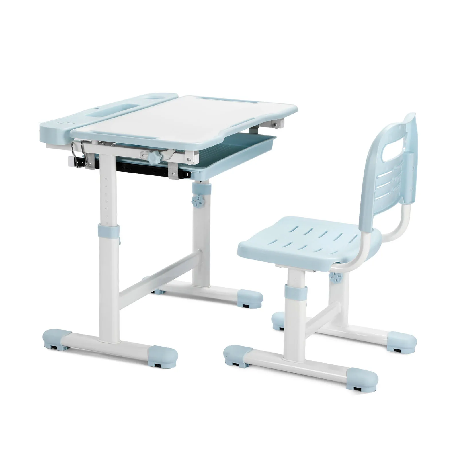 Conjunto de mesa e cadeira para crianças, mesa e cadeira de estudo escolar com altura ajustável com 55 °   Desktop inclinável, 3 modos e 3 lâmpadas LED de brilho,