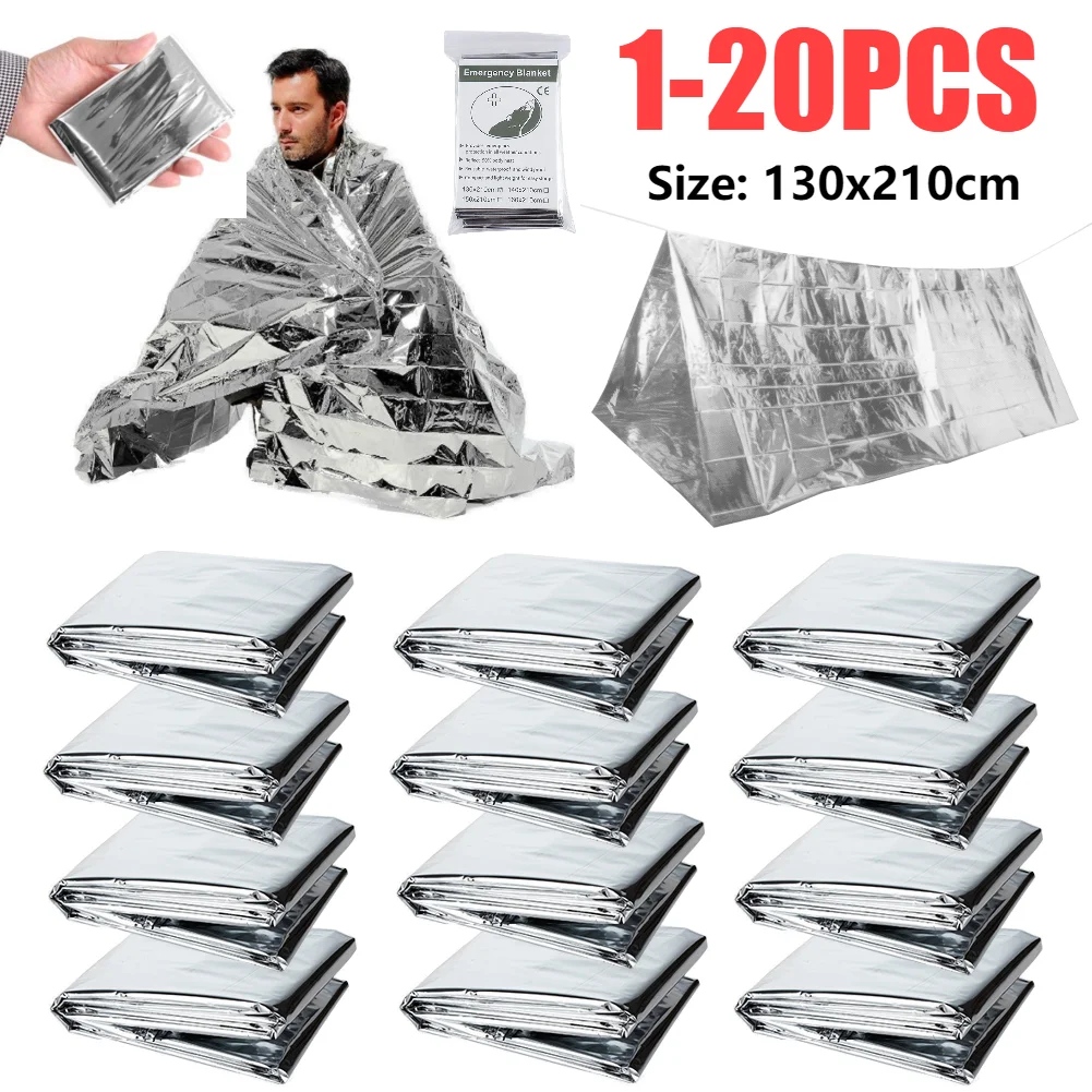 1-20PCS Nooddeken Folie Mylar Thermische Deken Winddicht Folie Ruimtedeken Body Warmer voor Camping Outdoor Ehbo tool