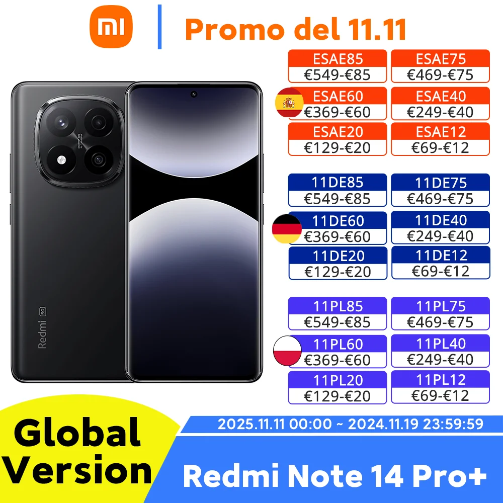Xiaomi Redmi Note 14 Pro Plus NFC 5G Snapdragon®Display AMOLED com Câmera 200MP, 7S Gen, 1.5K, 5110mAh Bateria, 3,6, 67",Carregador não incluído
