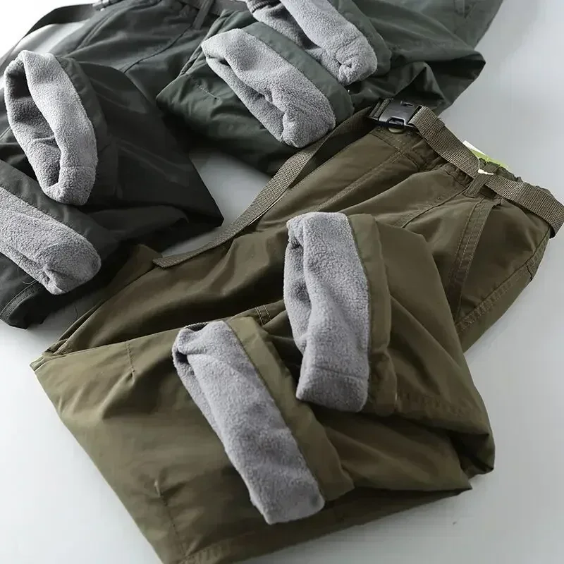 S-6XL pantalones de herramientas gruesas impermeables pantalones Cargo de lana hombres mujeres invierno al aire libre multibolsillos pantalones sueltos rectos