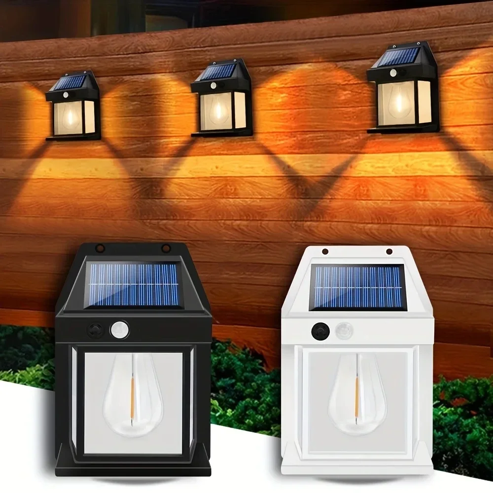 Lampada da notte solare al tungsteno Lampada da parete con sensore di movimento intelligente 3 modalità di illuminazione Lanterna impermeabile per decorazione del giardino del cortile