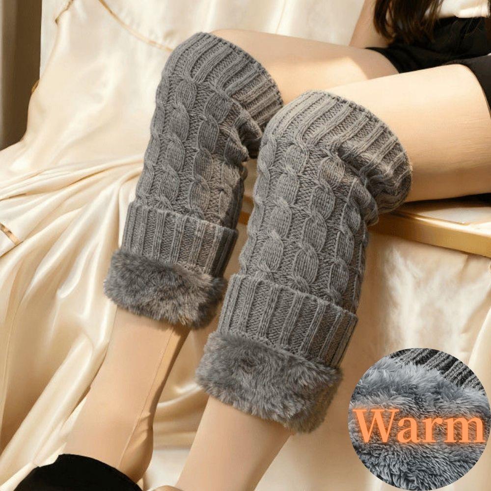 1 Paar gestrickte Beinwärmer für Damen, Winter, warme Wolle, Stiefelüberzüge, mit Fleece gefüttert, verdickt, warm, hohe Beinabdeckung, gehäkelt, lange Haufen-Socken