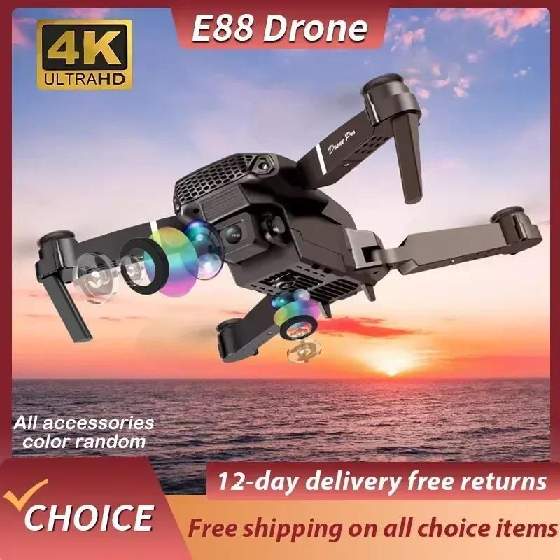 Gran angular 2024 E88Pro RC Drone 4K profesional con cámara HD de 1080P helicóptero plegable WIFI FPV altura mantener juguete de regalo