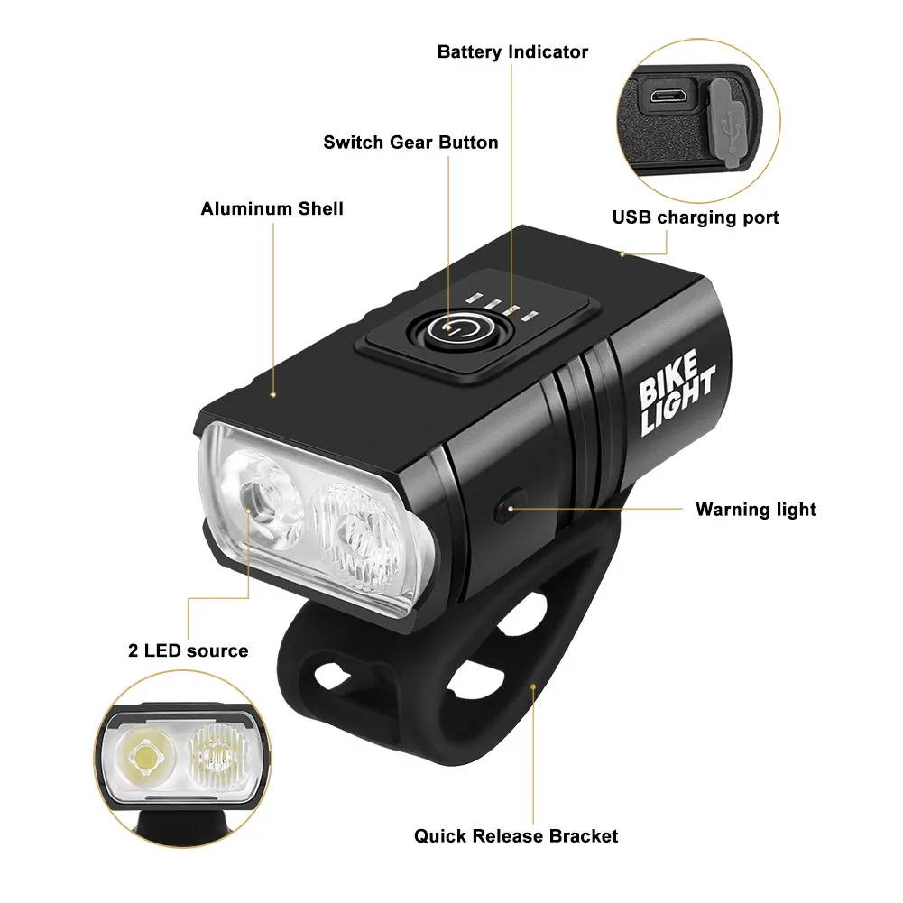 MTB Bike Front Rear Light Set Rechargeable Power Display Headlights Easy to Install Bicycle Warning Taillights for Riding Safety