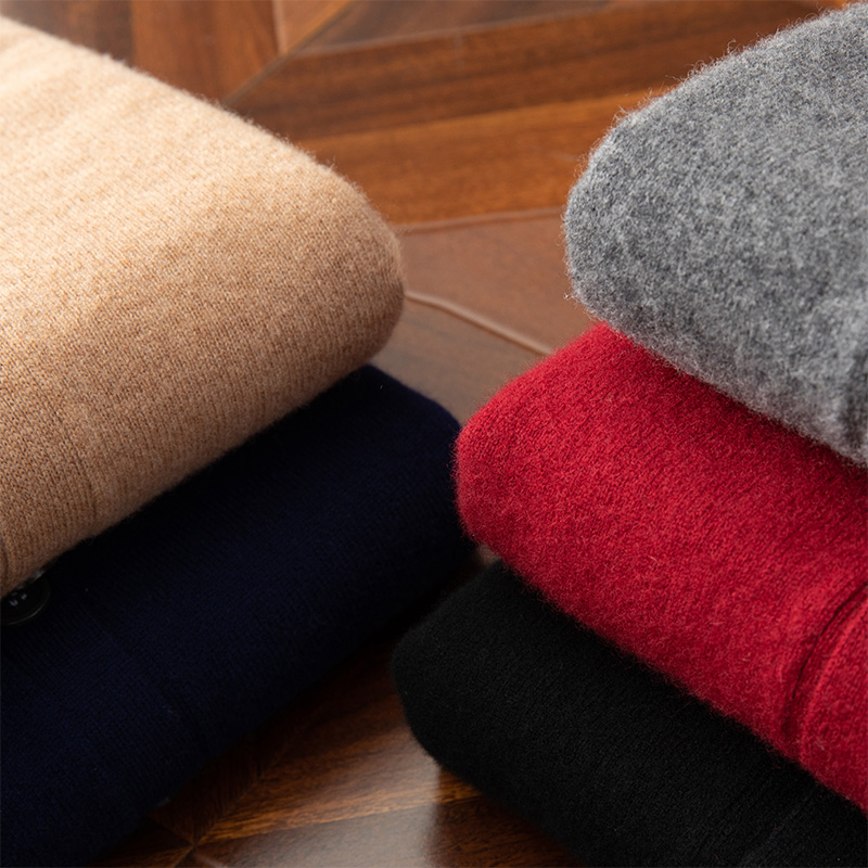 秋冬のメリノウール 100% カシミヤコートメンズ V ネックカーディガンカジュアル無地パッド入りニットコート暖かいコート