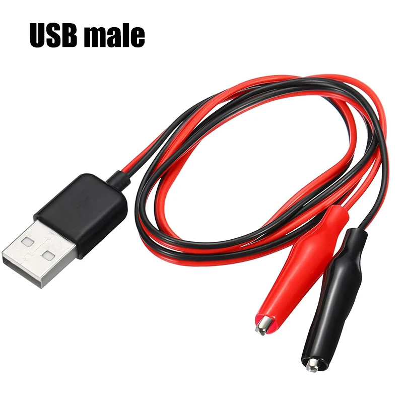 คลิปทดสอบจระเข้ CLAMP USB ชายและหญิงซ็อกเก็ตทดสอบ Connector แหล่งจ่ายไฟอะแดปเตอร์สายไฟ 50 ซม.สีแดงสีดํา